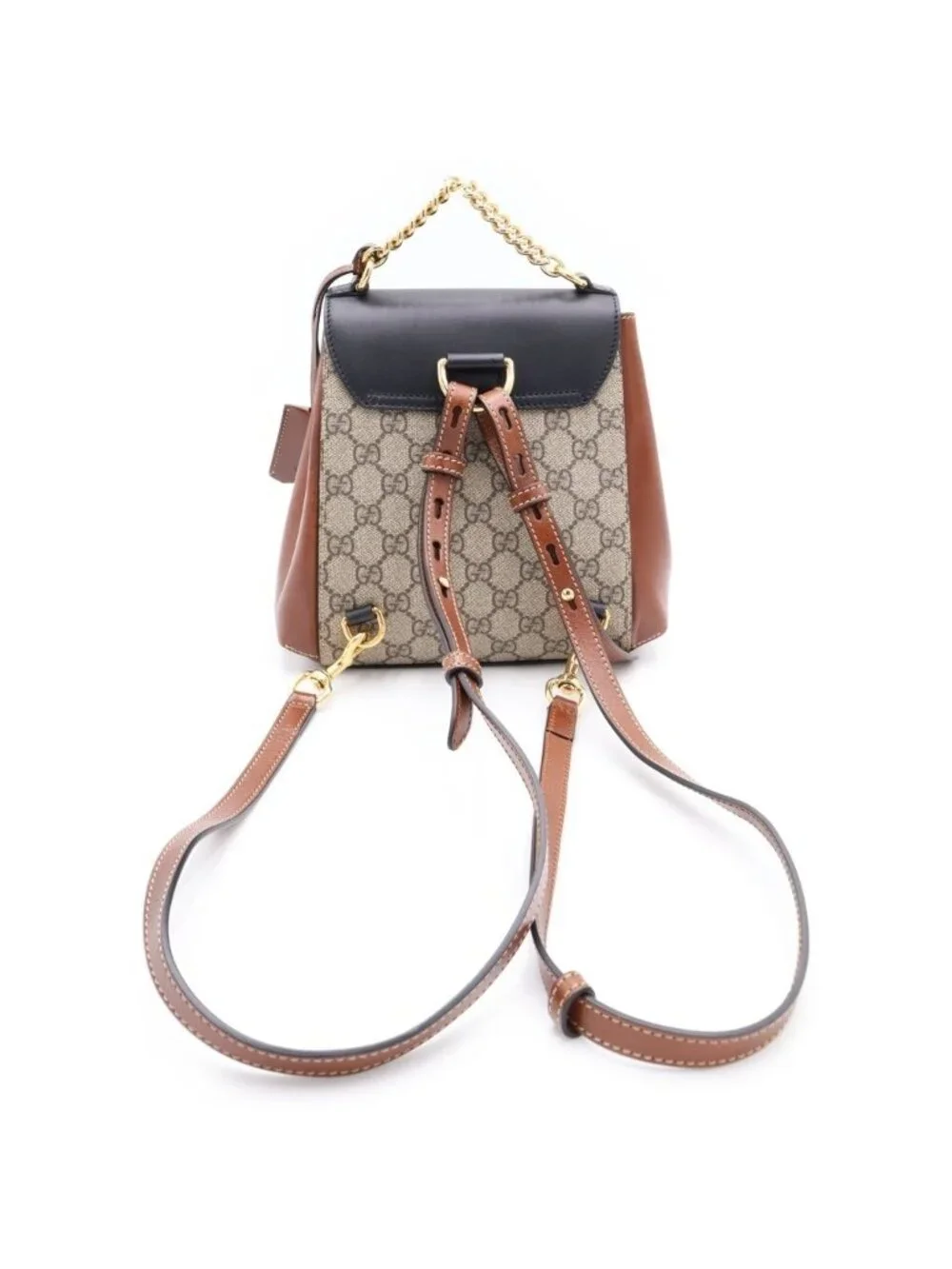 Gucci GG Supreme Backpack Brown Beige Black Leather Gold